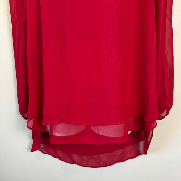 Zac & Rachel Red Top Sz XL Sheer Split Long Sleeve Hi-Low Boho Chic Romantic - Picture 3 of 10